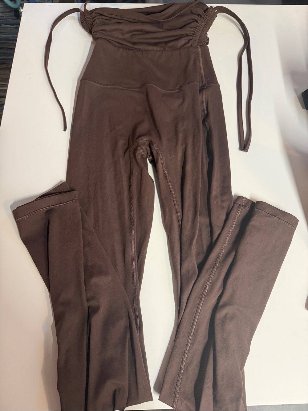 Brown Women's High-Waist Drawstring Yoga Pants